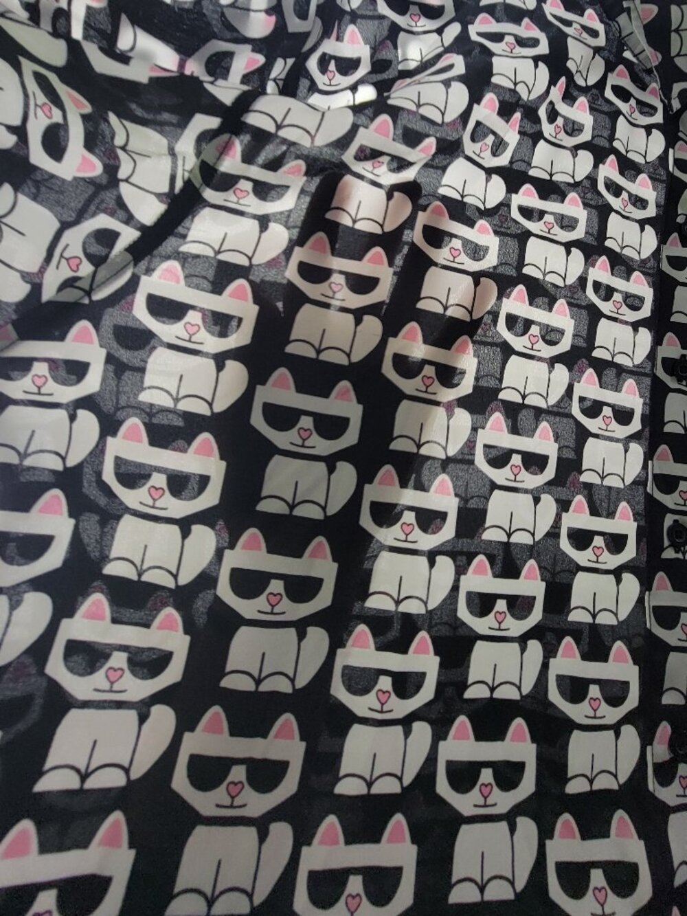 Karl Lagerfeld Paris Choupette Cat Print Button Down Blouse Shirt - XL - Picture 11 of 11